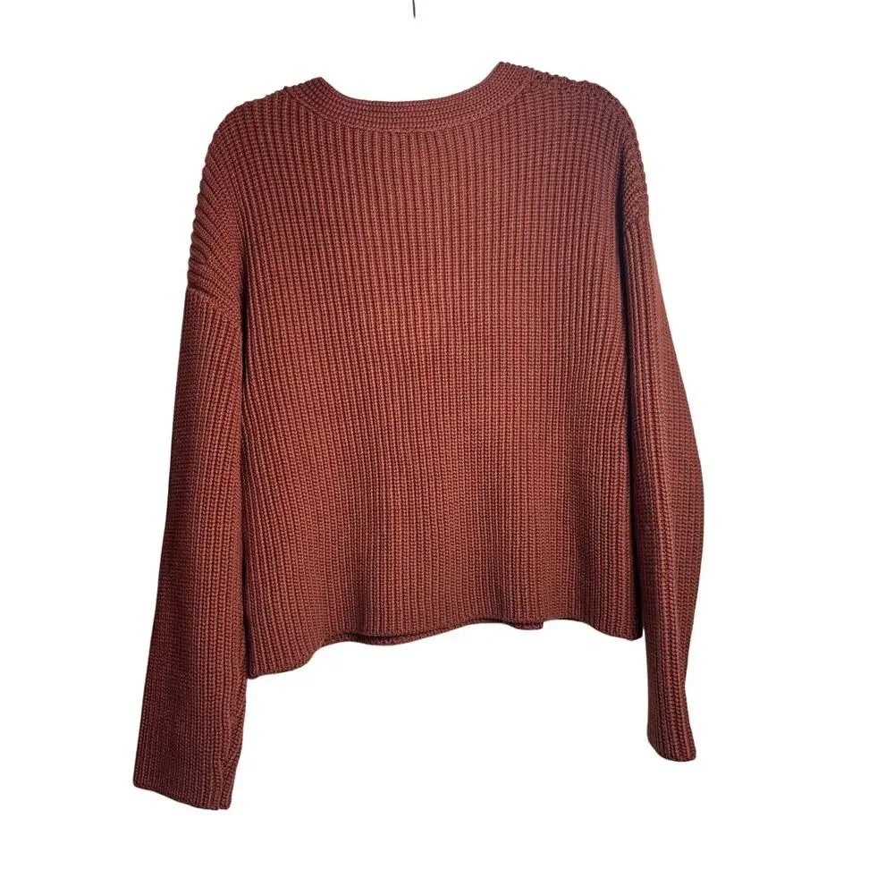 AYA MUSE Ribbed Sweater NWT Cinnamon Rust V Neck Revolve Size M